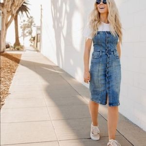 NeW! Free People Denim Criss Cross Denim Back Jumper Dress